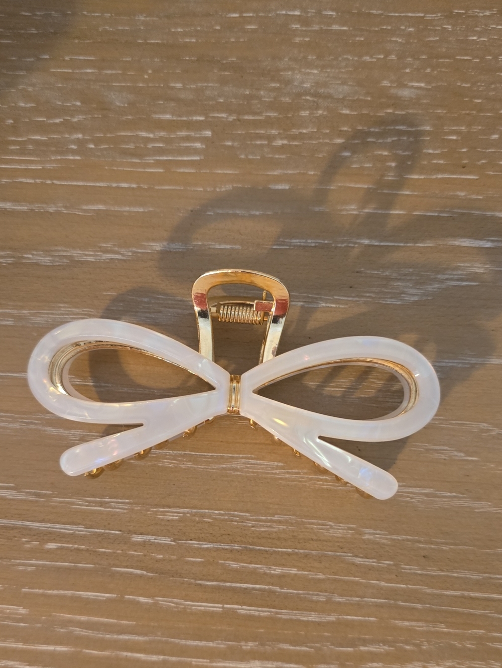 Gold & White Bow Hair Clip - Stylish Women Accessories